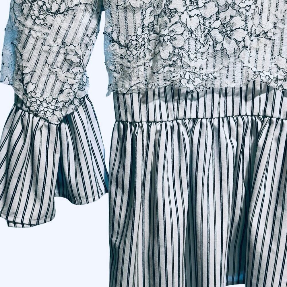 Hannah Lace Stripe Peplum Blouse Mock Neck Small - Picture 4 of 9